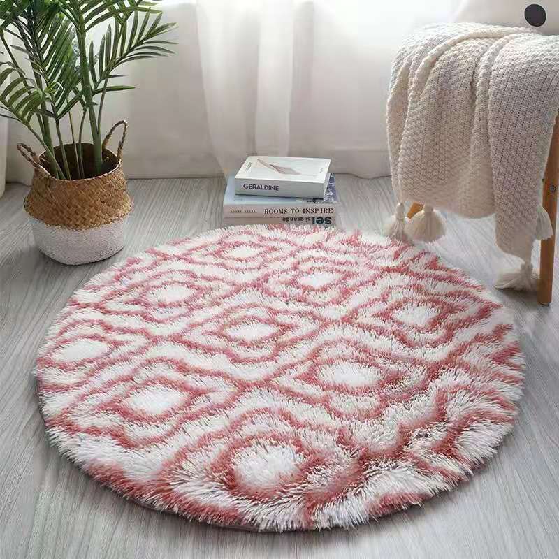 Round White Tone Modern Area Rug Polyester Shape Printing Rug Anti-Slip Backing Indoor Rug for Home Decor