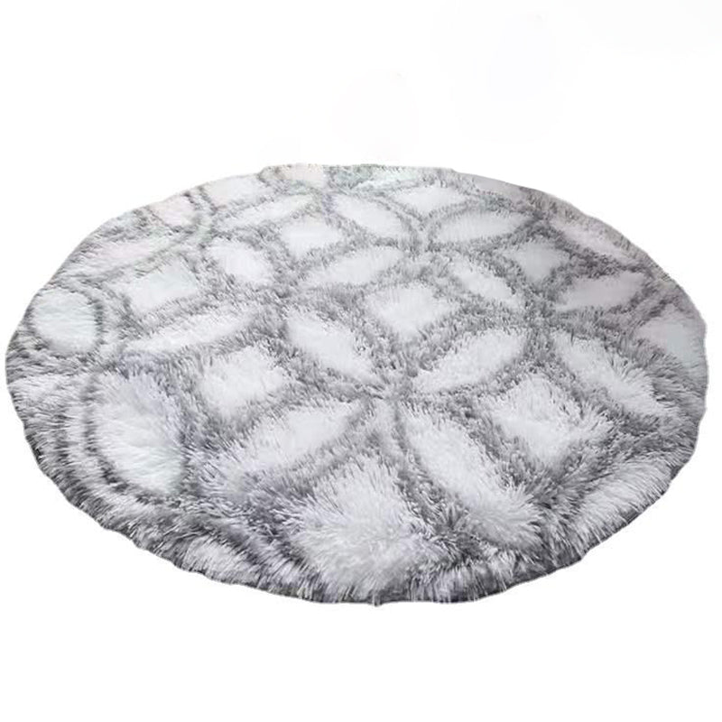 Round White Tone Modern Area Rug Polyester Shape Printing Rug Anti-Slip Backing Indoor Rug for Home Decor