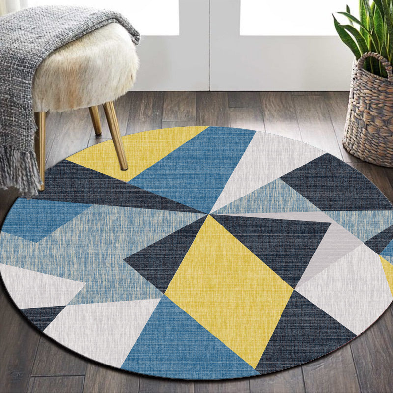 Individuality Modern Indoor Rug Creative Geometry Printed Carpet Round Polyester Washable Rug for Home Decoration