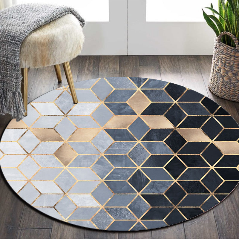 Individuality Modern Indoor Rug Creative Geometry Printed Carpet Round Polyester Washable Rug for Home Decoration
