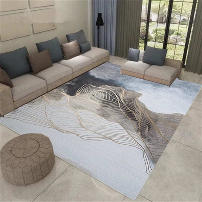 Modern Abstract Ink Painting Rug Individuality Trendy Polyester Carpet Anti-Slip Backing Carpet for Home Decoration