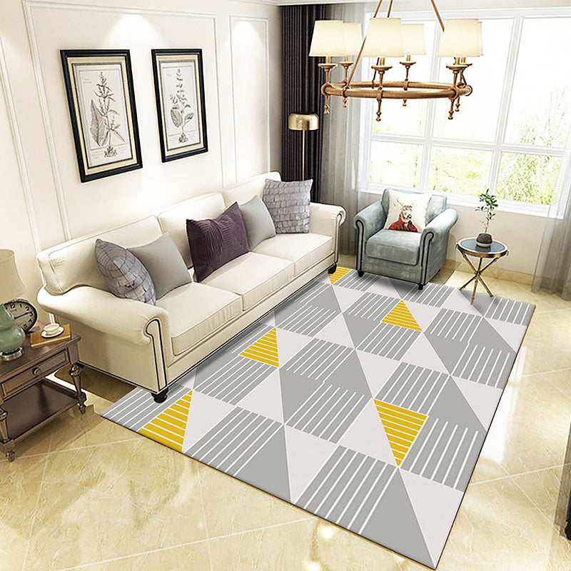 Minimalist Geometry Pattern Rug Trendy Contemporary Polyester Carpet Rectangle Non-Slip Backing Rug for Living Room