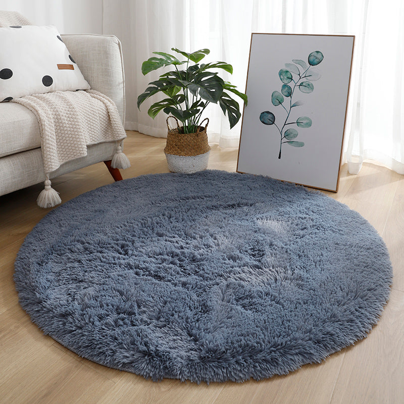 Round Dark Color Solid Rug Polyester eigentijdse anti-slip achterste binnenvleed tapijt voor woonkamer