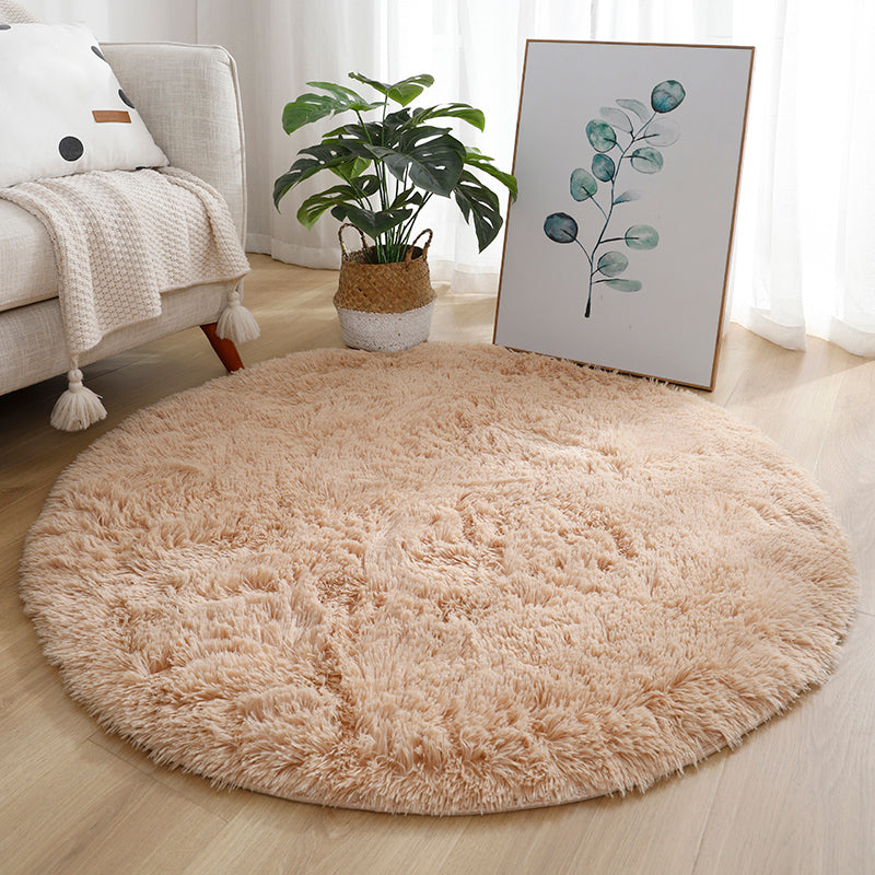 Round Dark Color Solid Rug Polyester eigentijdse anti-slip achterste binnenvleed tapijt voor woonkamer