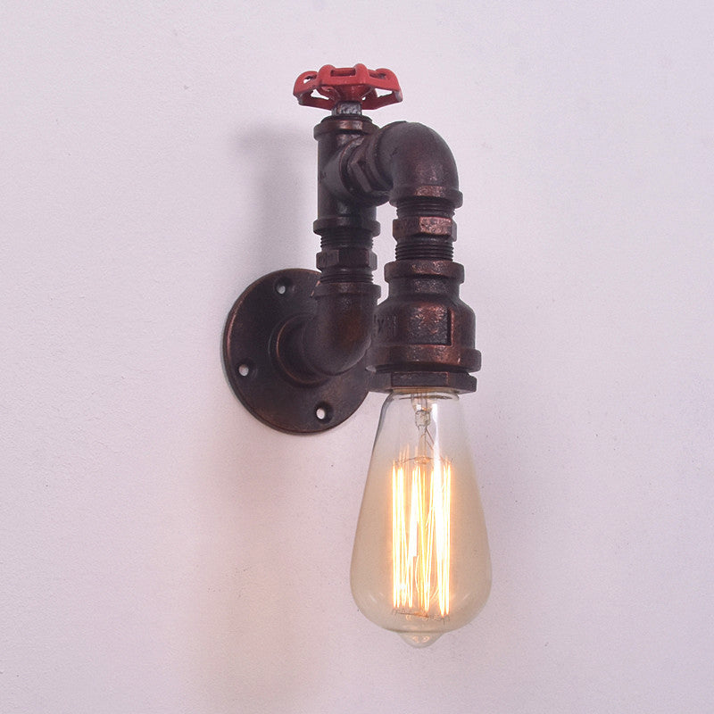1-Light Industrial Wrought Iron Wall Sconce Pipe and Gauge Wall Light Lamp for Dining Room
