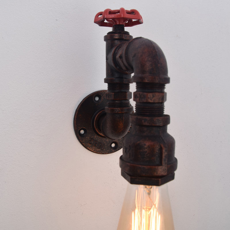 1-Light Industrial Wrought Iron Wall Sconce Pipe and Gauge Wall Light Lamp for Dining Room
