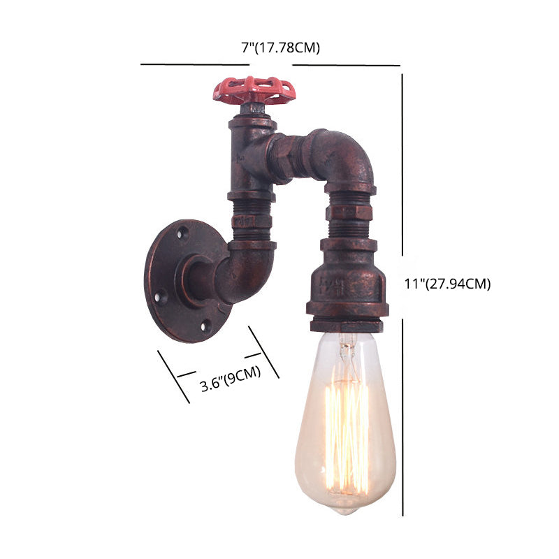 1-Light Industrial Wrought Iron Wall Sconce Pipe and Gauge Wall Light Lamp for Dining Room