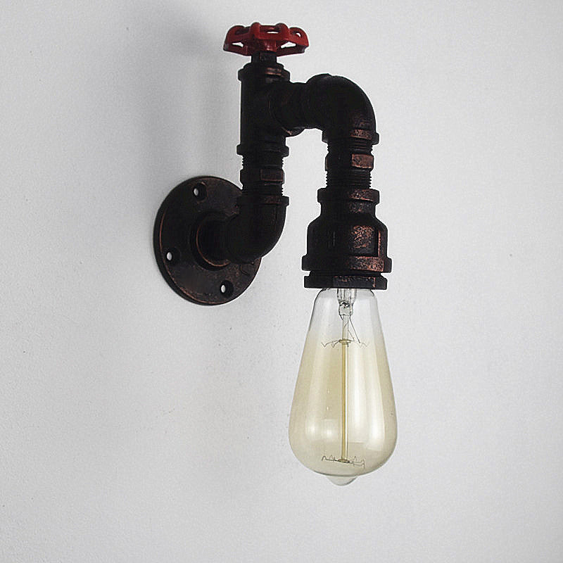 1-Light Industrial Wrought Iron Wall Sconce Pipe and Gauge Wall Light Lamp for Dining Room