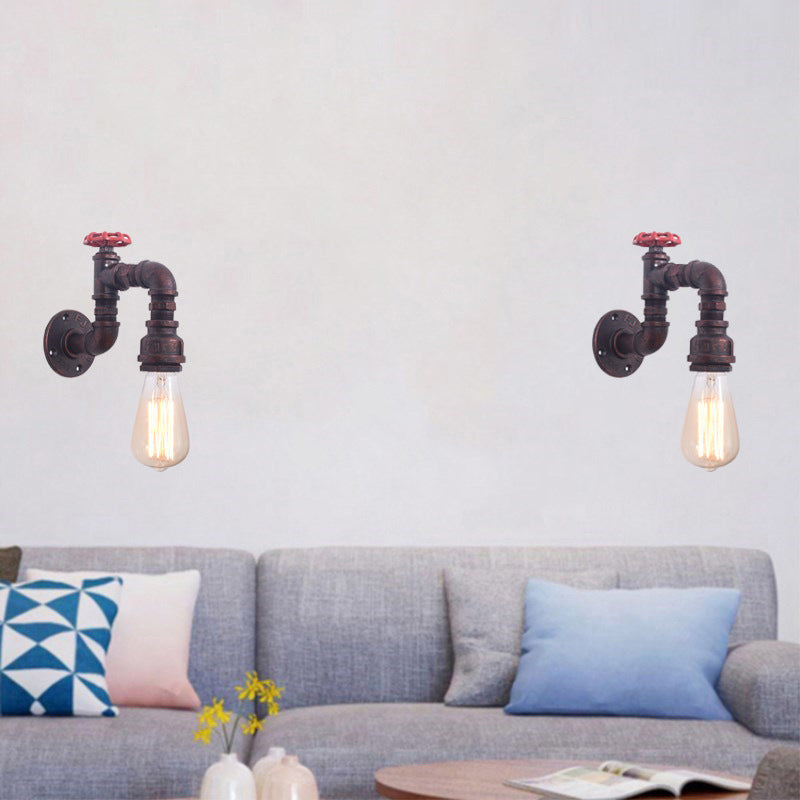 1-Light Industrial Wrought Iron Wall Sconce Pipe and Gauge Wall Light Lamp for Dining Room