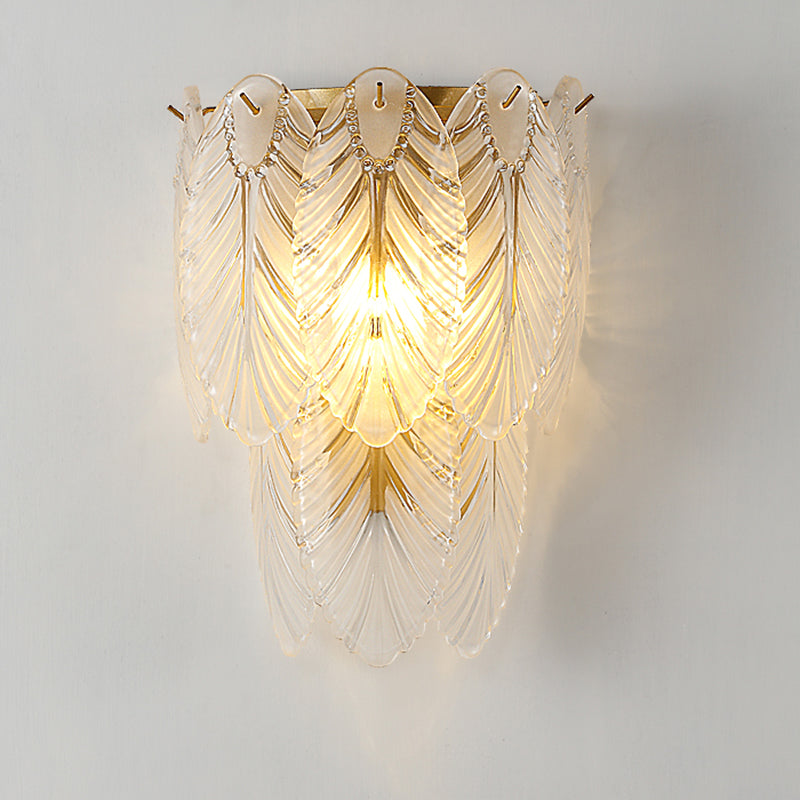 Leaf Flush Mount Wall Sconce Postmodern Crystal Gold Wall Light for Living Room