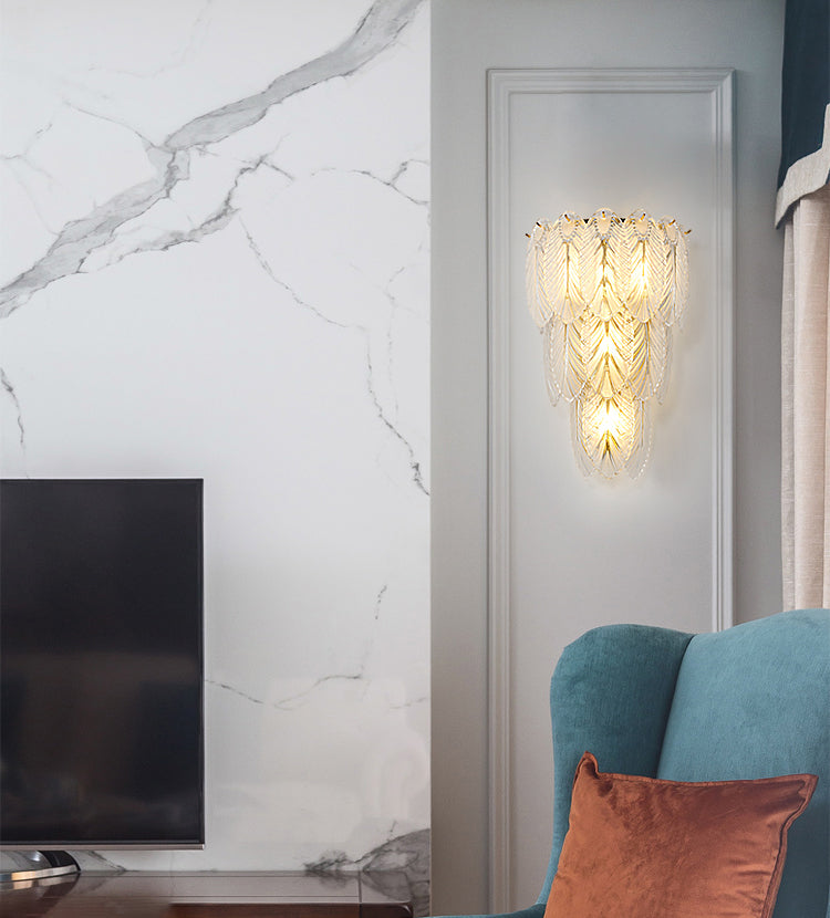 Leaf Flush Mount Wall Sconce Postmodern Crystal Gold Wall Light for Living Room