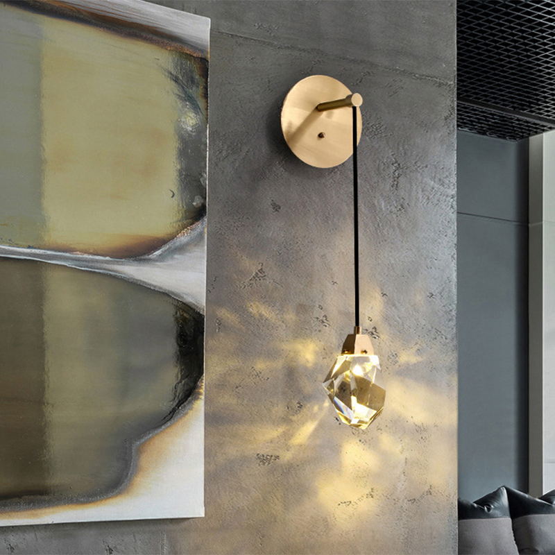 Postmodern Stone Shaped Wall Light Crystal 1 Bulb Bedside Wall Lighting in Brass