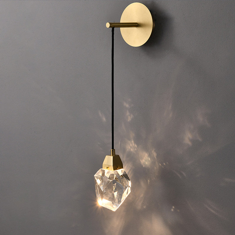 Postmodern Stone Shaped Wall Light Crystal 1 Bulb Bedside Wall Lighting in Brass