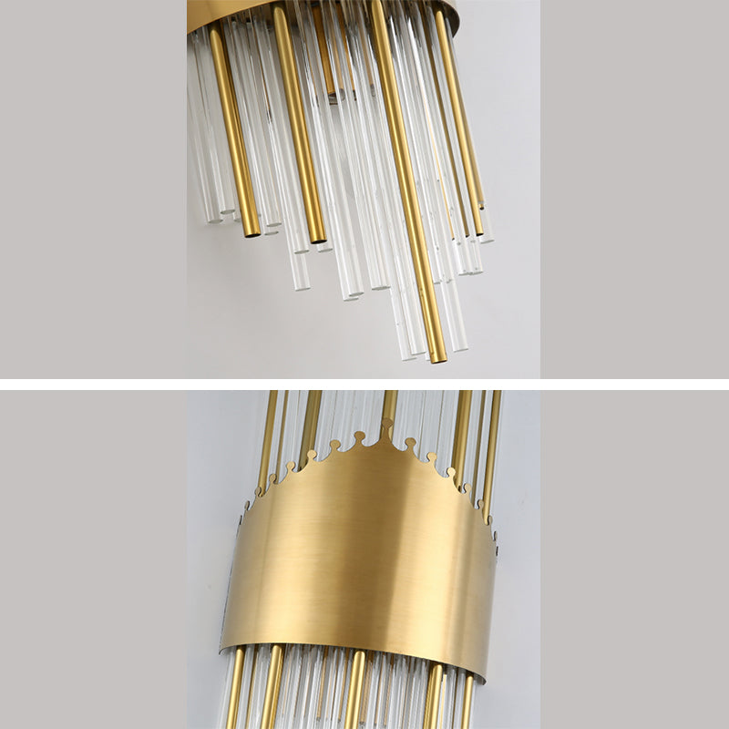 Fluted Crystal Flush Wall Sconce Postmodern Style 2-Bulb Gold Wall Lamp for Living Room