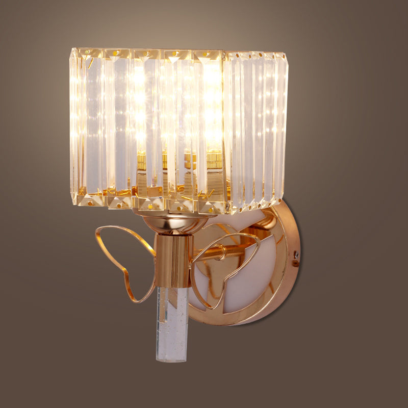 Rose Gold Small Wall Lighting Minimalist 1-Light Prismatic Crystal Sconce for Hallway