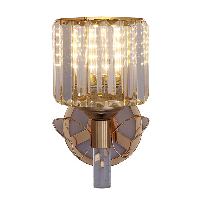 Rose Gold Small Wall Lighting Minimalist 1-Light Prismatic Crystal Sconce for Hallway
