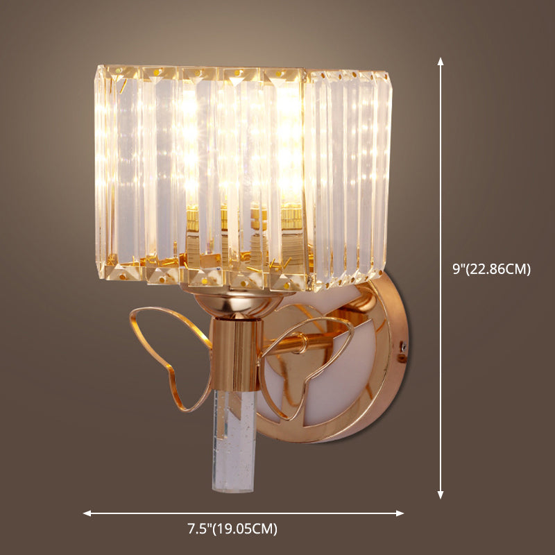 Rose Gold Small Wall Lighting Minimalist 1-Light Prismatic Crystal Sconce for Hallway