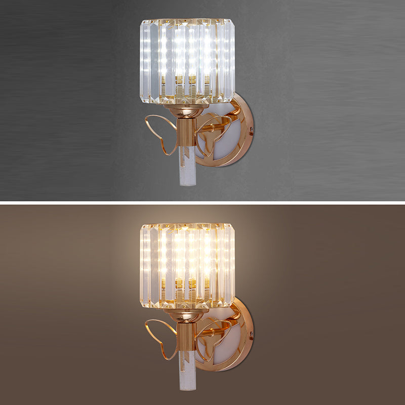 Rose Gold Small Wall Lighting Minimalist 1-Light Prismatic Crystal Sconce for Hallway