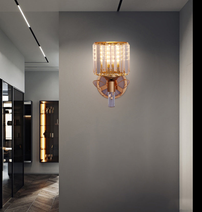Rose Gold Small Wall Lighting Minimalist 1-Light Prismatic Crystal Sconce for Hallway