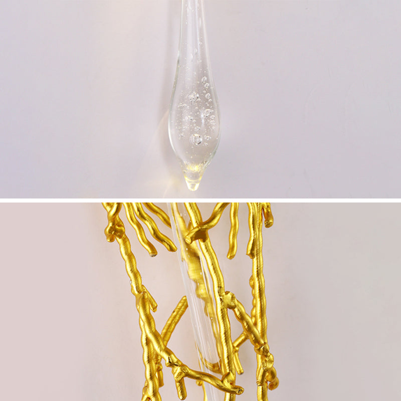 Crystal Droplet Wall Lamp Postmodern 1 Bulb Gold Plated Sconce Lighting for Stairs