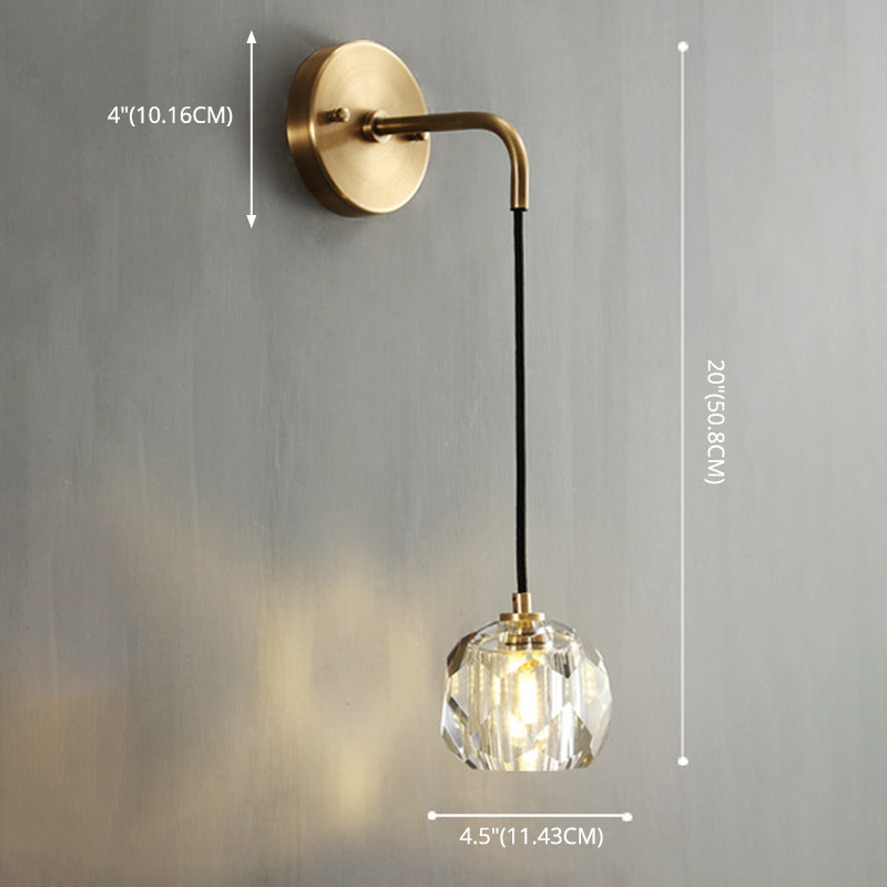Gold Hanging Wall Sconce in Modern Luxury Style Copper Globe Wall Light with Crystal Shade