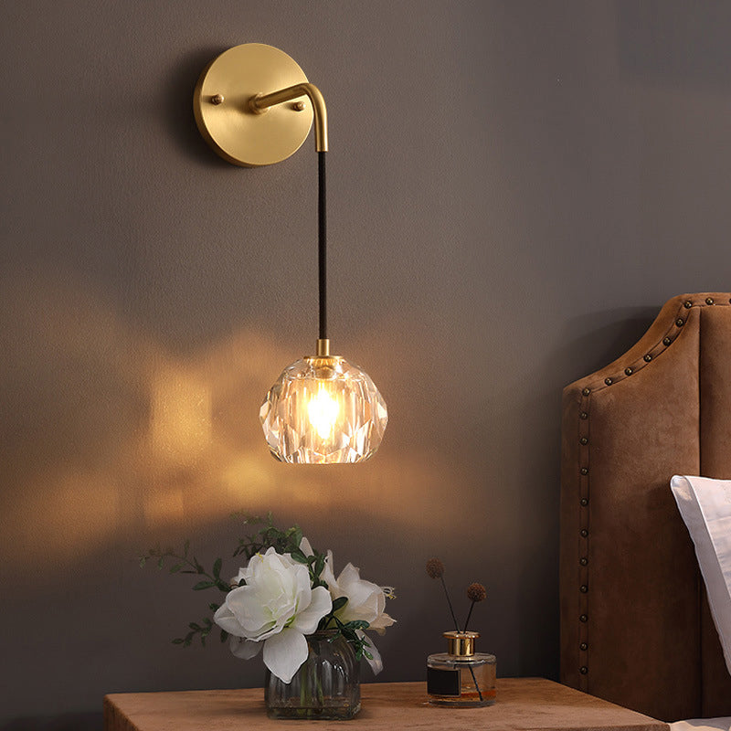 Gold Hanging Wall Sconce in Modern Luxury Style Copper Globe Wall Light with Crystal Shade