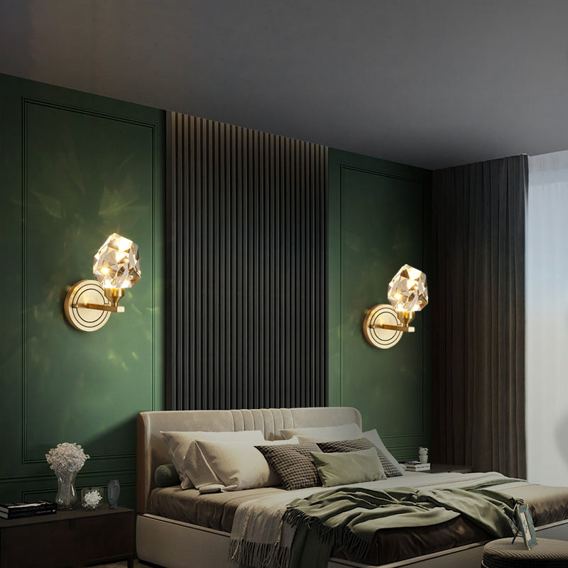 Modern Romantic Geometric Wall Sconce Copper Indoor LED Wall Light with Crystal Shade