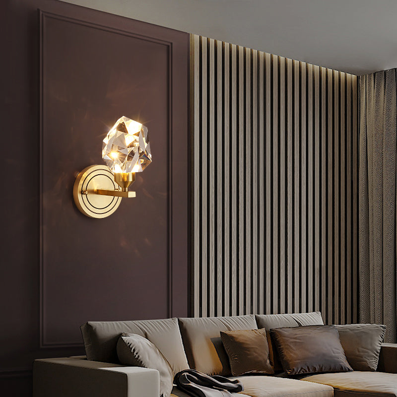 Modern Romantic Geometric Wall Sconce Copper Indoor LED Wall Light with Crystal Shade