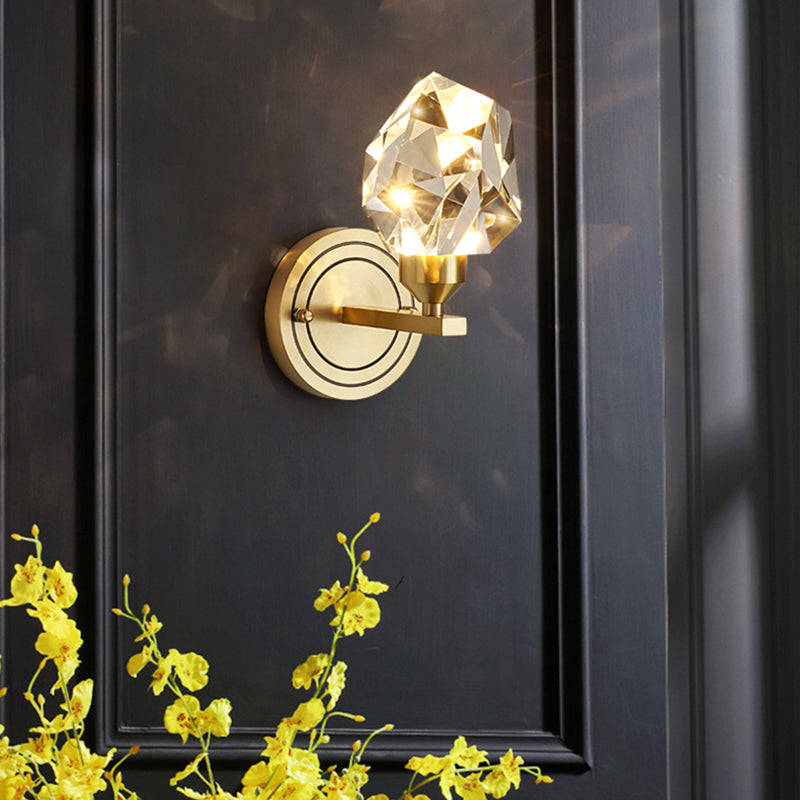 Modern Romantic Geometric Wall Sconce Copper Indoor LED Wall Light with Crystal Shade