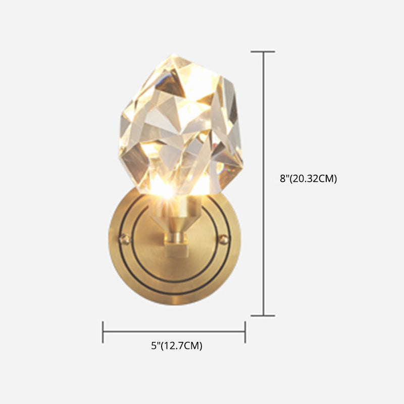 Modern Romantic Geometric Wall Sconce Copper Indoor LED Wall Light with Crystal Shade