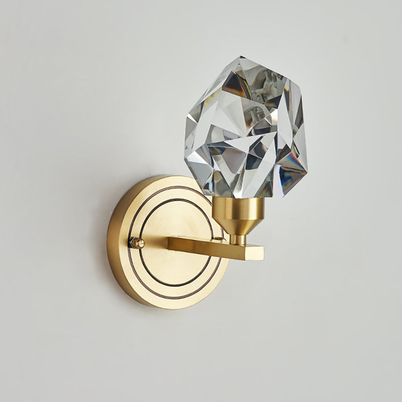 Modern Romantic Geometric Wall Sconce Copper Indoor LED Wall Light with Crystal Shade