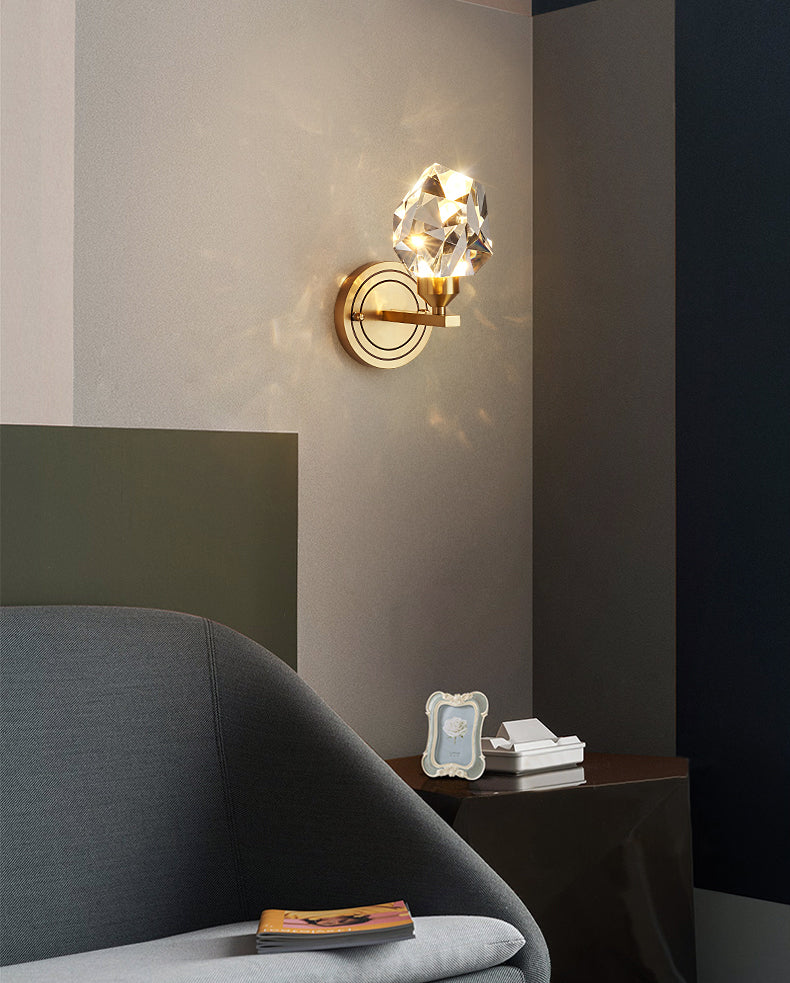 Modern Romantic Geometric Wall Sconce Copper Indoor LED Wall Light with Crystal Shade
