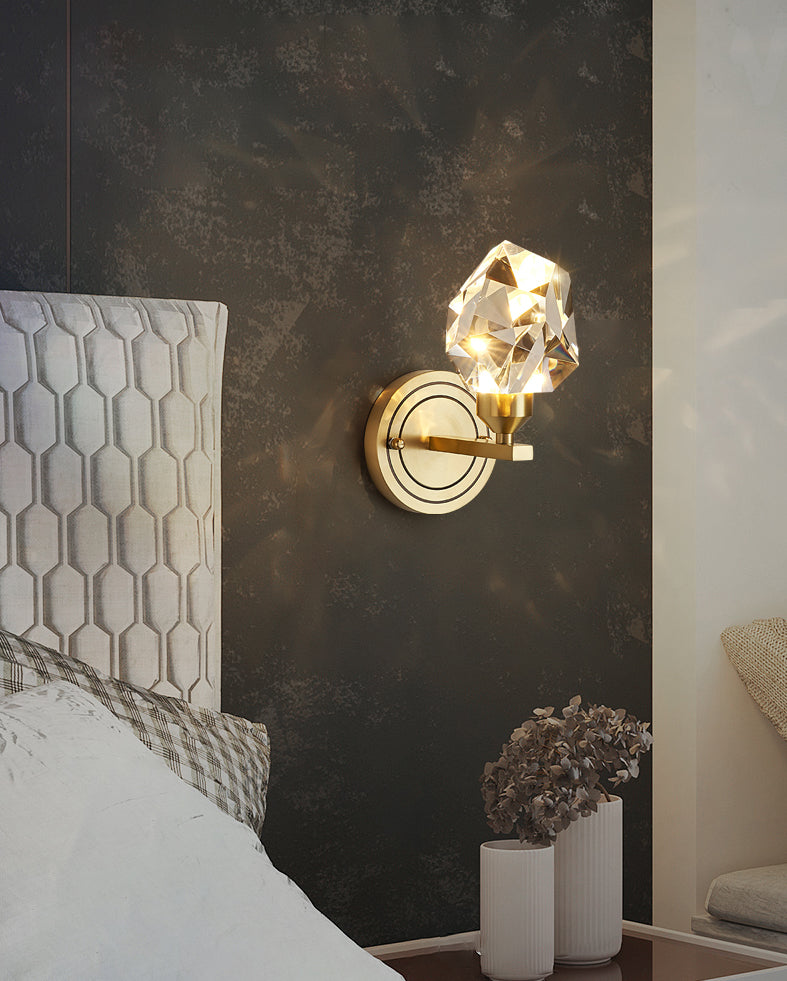 Modern Romantic Geometric Wall Sconce Copper Indoor LED Wall Light with Crystal Shade