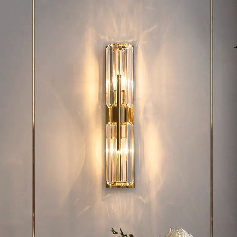 Dicultura de pared de 2 luces de oro en modernos estilo de lujo de hierro forjado Luz de pared cilíndrica con sombra de cristal