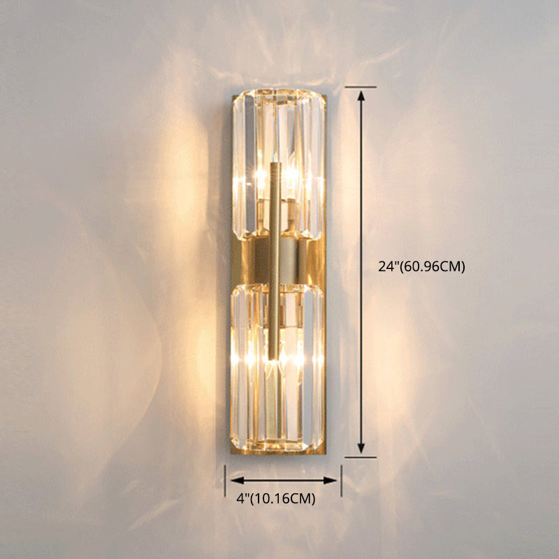 Dicultura de pared de 2 luces de oro en modernos estilo de lujo de hierro forjado Luz de pared cilíndrica con sombra de cristal