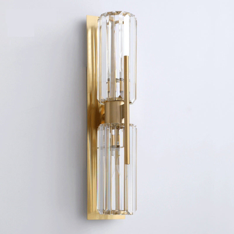 Dicultura de pared de 2 luces de oro en modernos estilo de lujo de hierro forjado Luz de pared cilíndrica con sombra de cristal