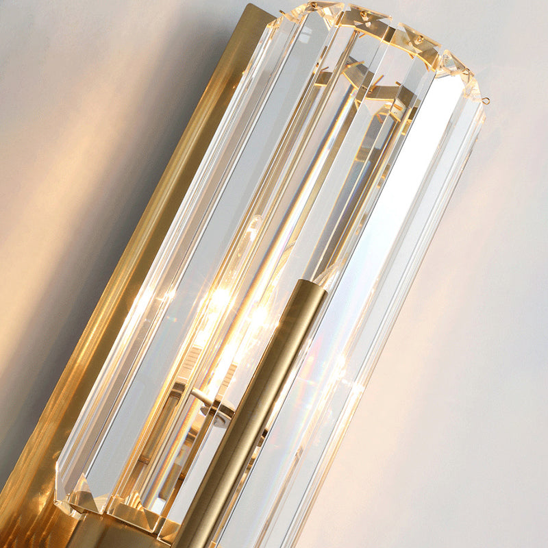 Dicultura de pared de 2 luces de oro en modernos estilo de lujo de hierro forjado Luz de pared cilíndrica con sombra de cristal