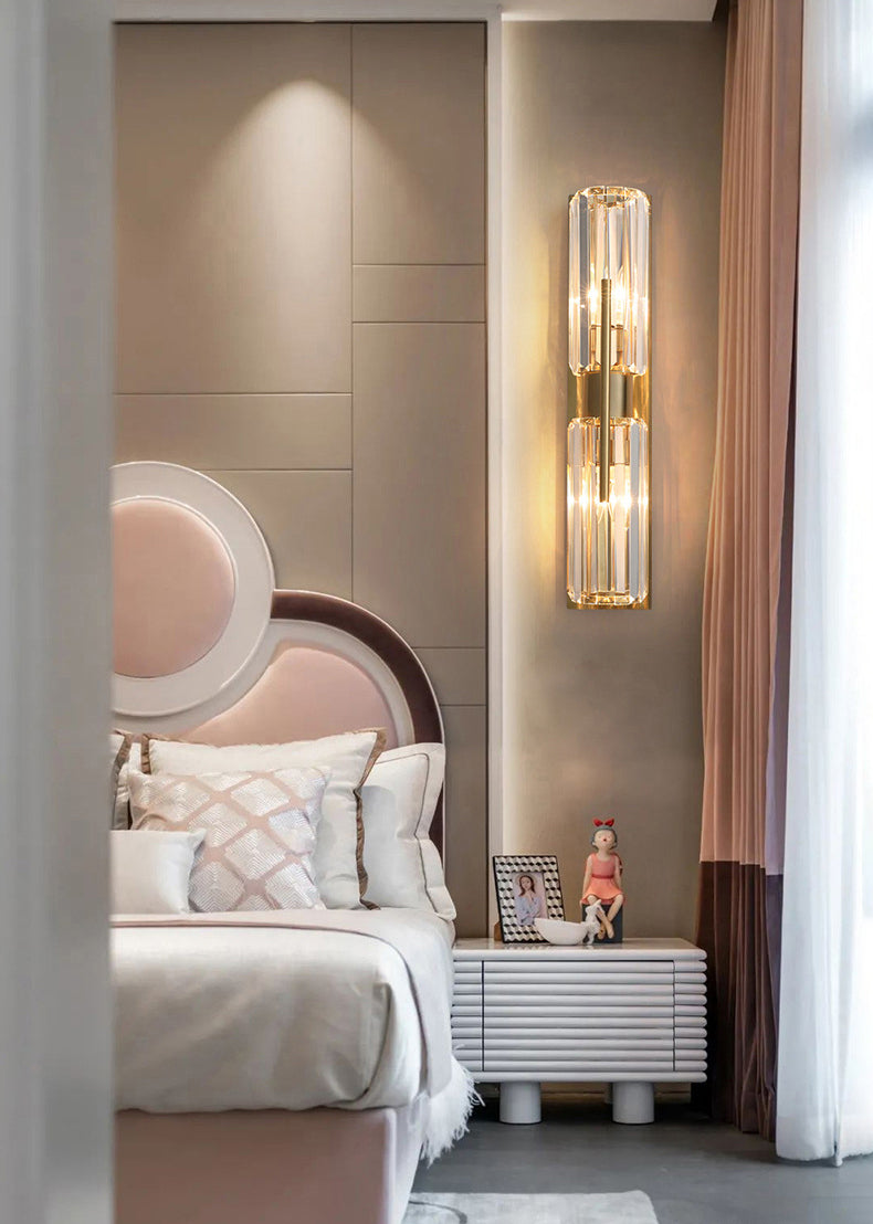 Dicultura de pared de 2 luces de oro en modernos estilo de lujo de hierro forjado Luz de pared cilíndrica con sombra de cristal