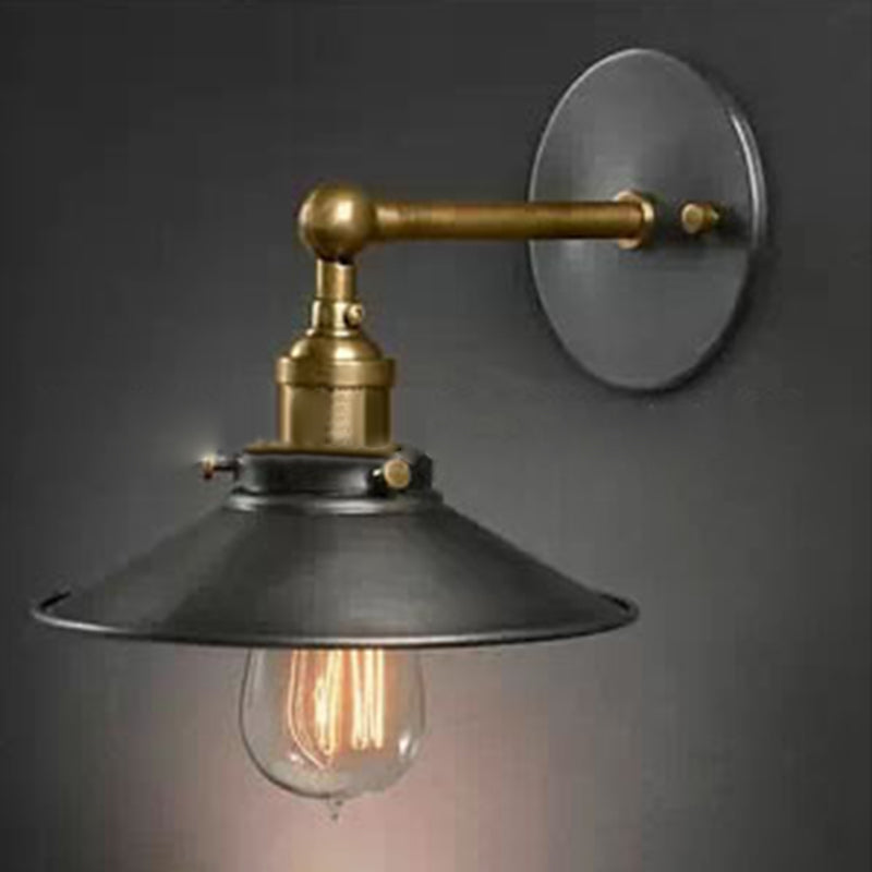 Black 1-Light Wall Sconce in Industrial Vintage Style Wrought Iron Tapered Wall Light for Commercial Place