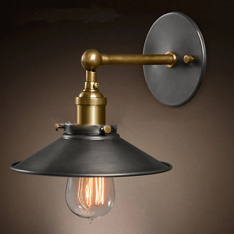 Black 1-Light Wall Sconce in Industrial Vintage Style Wrought Iron Tapered Wall Light for Commercial Place