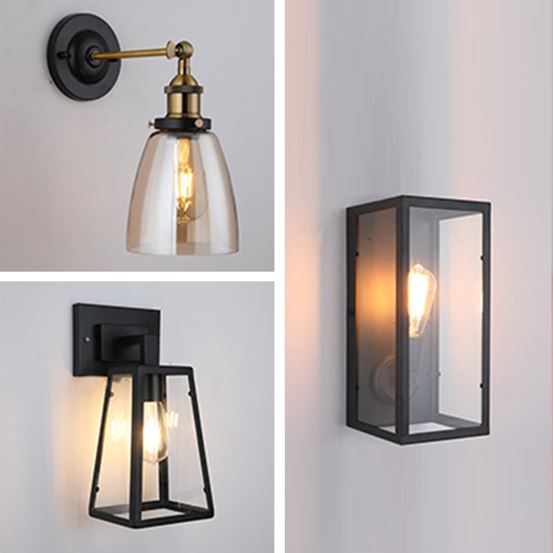 Black Clear Glass Wall Lamp Sconce Industrial Style Sconce Lamp for Dining Room
