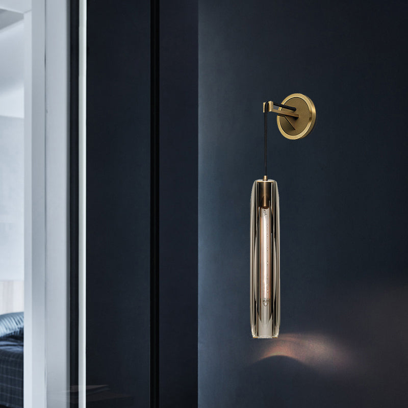 Contemporary Armed Crystal Wall Sconce 1-Light Wall Mounted Lamp for Living Room