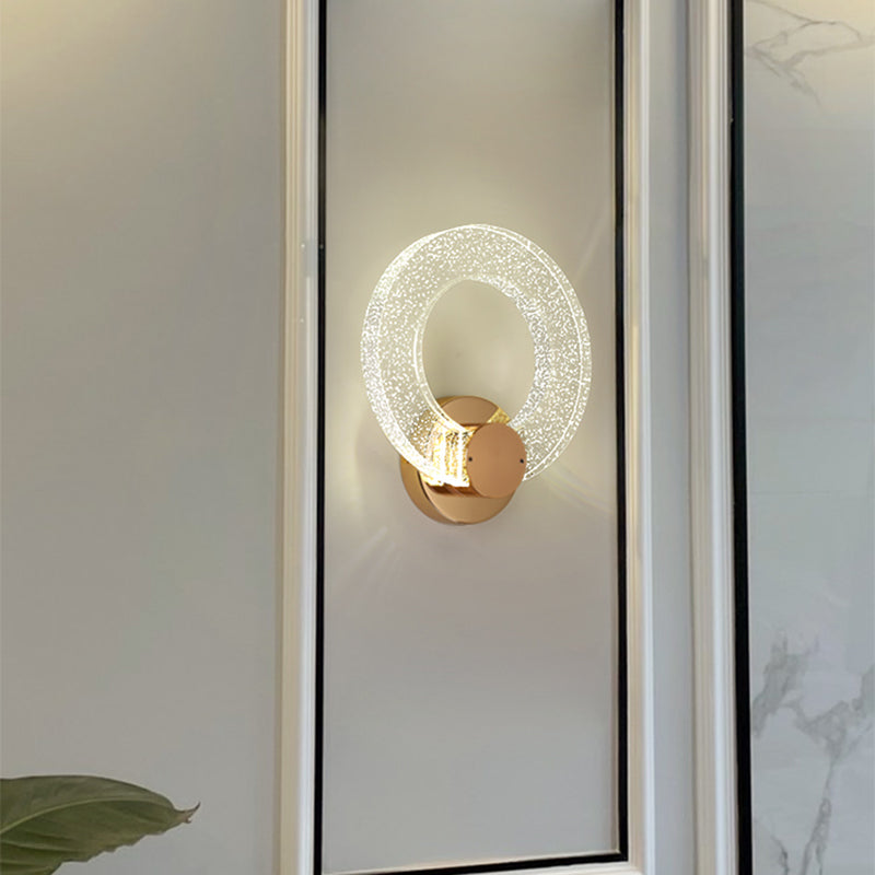 Gold Contemporary 1-Light LED Wall Sconce Circle Crystal Wall Mounted Light for Bedroom