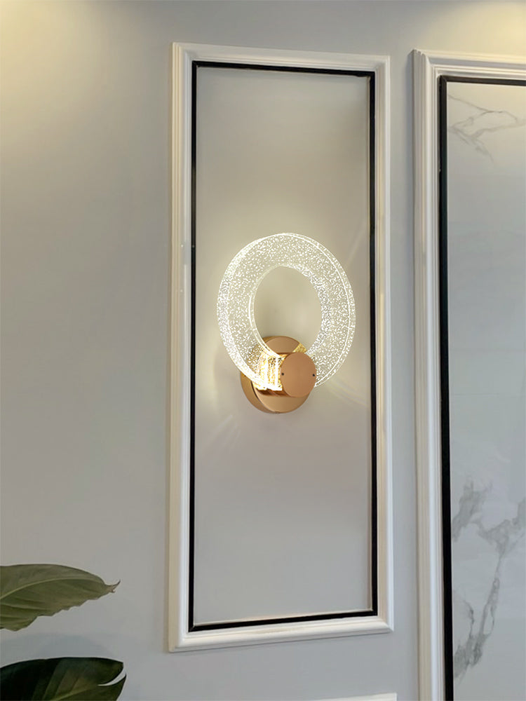 Gold Contemporary 1-Light LED Wall Sconce Circle Crystal Wall Mounted Light for Bedroom