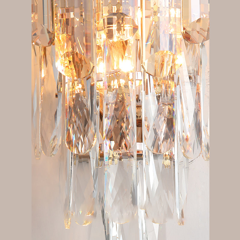 Contemporary Crystal Layered Wall Sconce 2-Light Wall Mounted Light for Bedroom