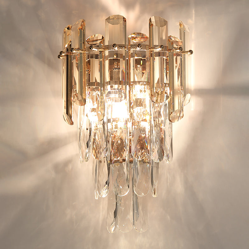 Zeitgenössische kristallgeschichtetes Wandleuchten 2-Licht-Wandmontage Licht für Schlafzimmer