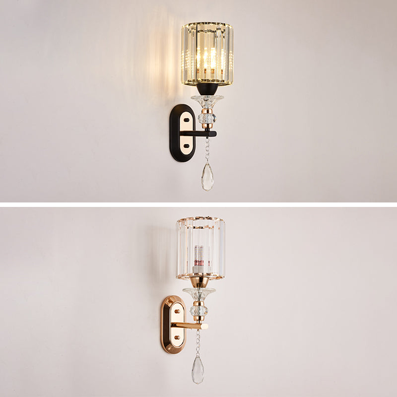 Cylinder Crystal 1-Light Wall Sconce Contemporary Wall Mounted Lamp for Living Room