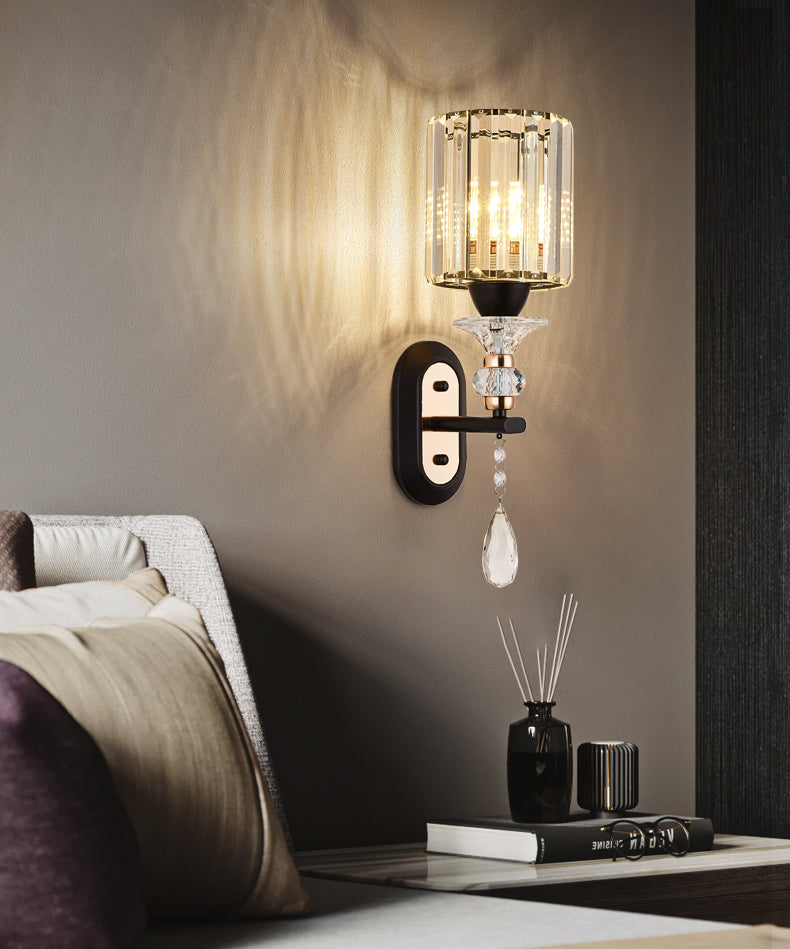 Cylinder Crystal 1-Light Wall Sconce Contemporary Wall Mounted Lamp for Living Room