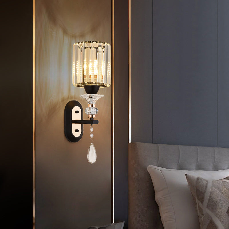Cylinder Crystal 1-Light Wall Sconce Contemporary Wall Mounted Lamp for Living Room