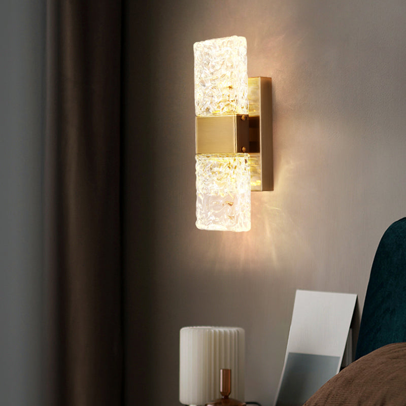 Gold Crystal Block Rectangular Wall Light Modern Wall Sconce for Living Room